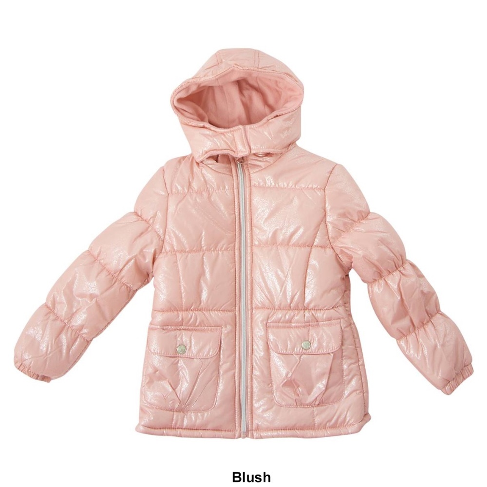 New Pink Platinum Foiled Puffer Hooded Coat 10/ 12